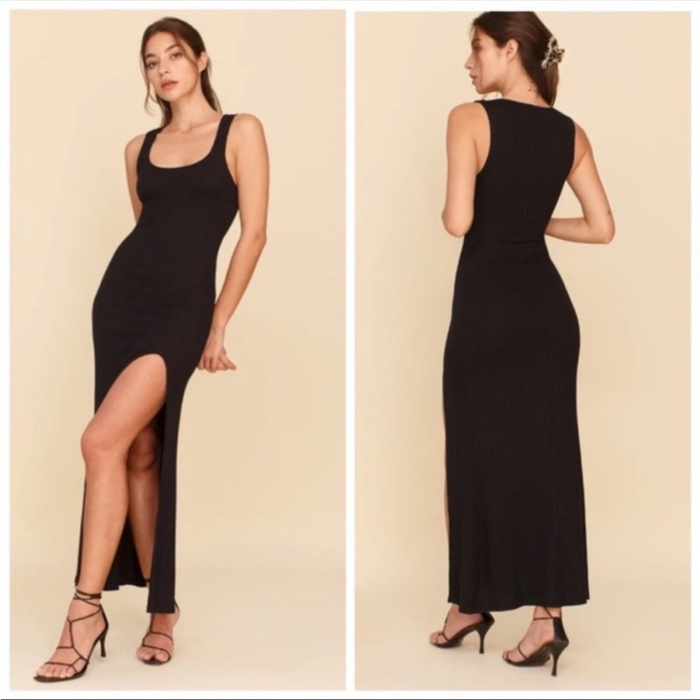 NEW Reformation Bliss Ribbed Knit Maxi Dress Black Size XL